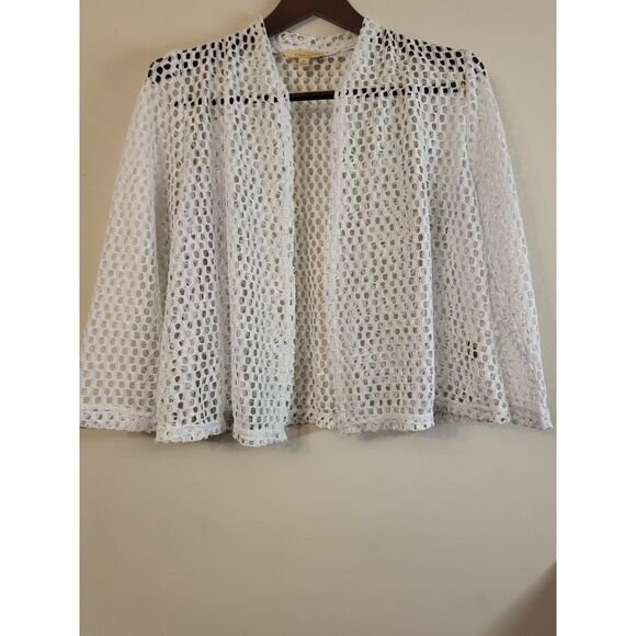 Choices White Metallic Open Mesh Short Open Cardigan Coastal Grandma Women Med. - Picture 1 of 6